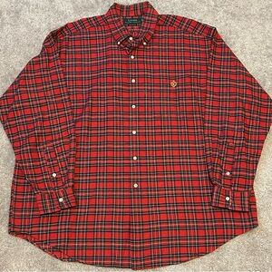 Vintage Lauren Ralph Lauren Plaid Shirt XL Red Tartan Button Up Crest Logo